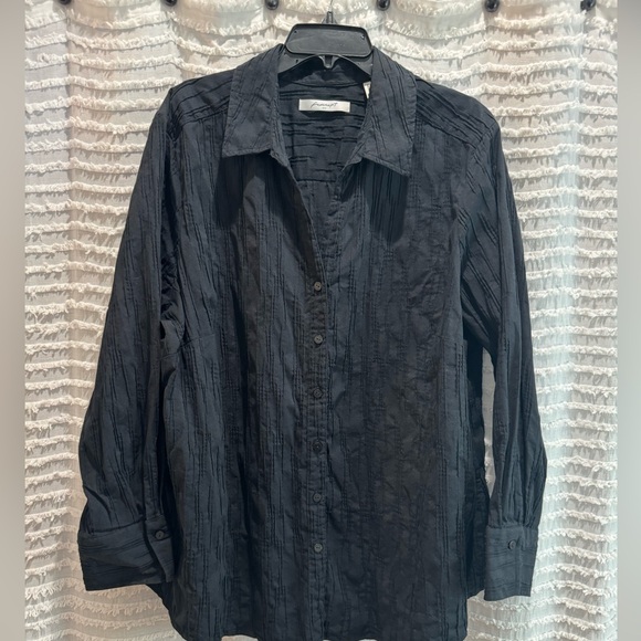 Foxcroft Carolina Crinkled Cotton Blend Over-Shirt Size 22 in Black, Button Down - Picture 1 of 9